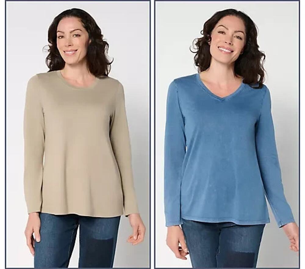 LOGO Principles by Lori Goldstein Set of 2 Knit Tops Indigo/Cashew XS A702605